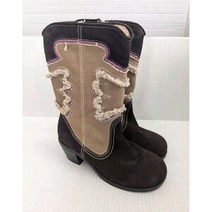 Steve Madden Rodeoo Boots Kids Girls 4.5  Western Learher Canvas Brown Tan